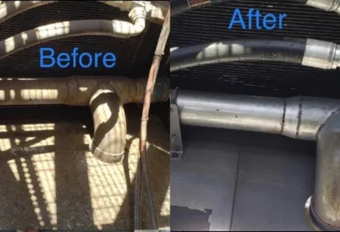 Radiator core before and after a steam rinse